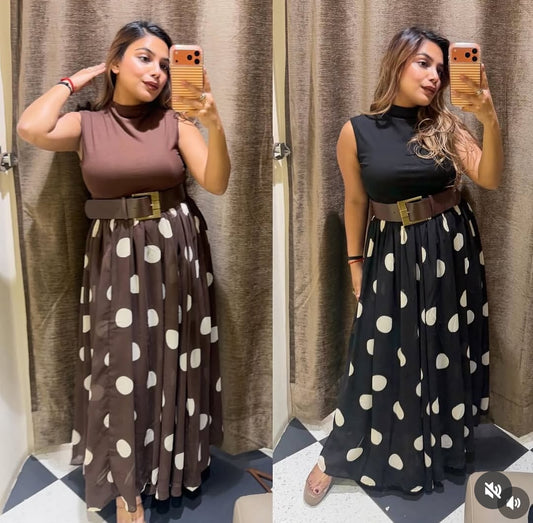 Polka Dot Belted Maxi Dress