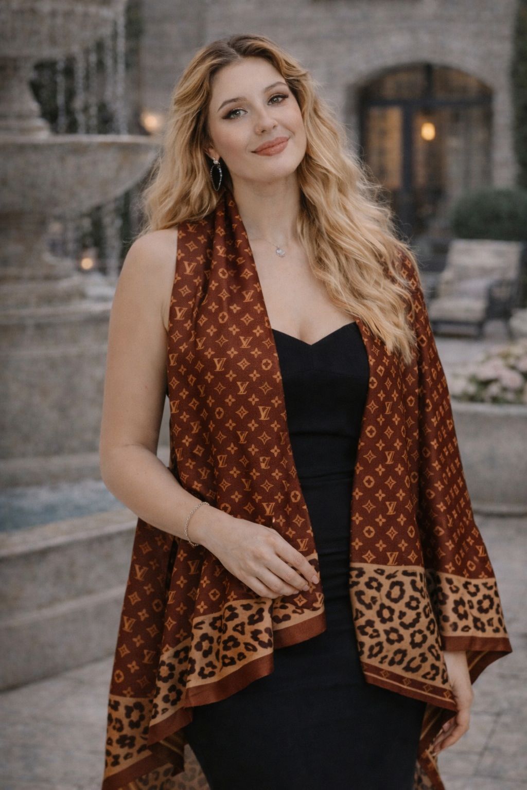 Mocha Luxe Monogram Silk Shawl