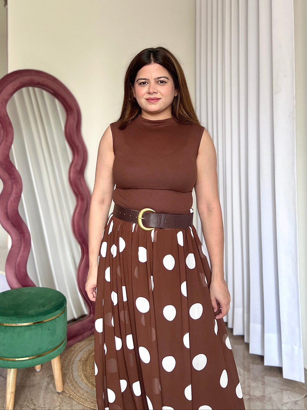 Polka Dot Belted Maxi Dress