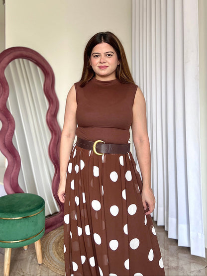 Polka Dot Belted Maxi Dress
