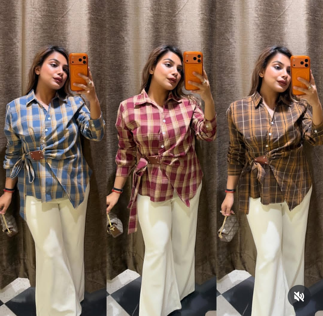 Women's Belted Plaid Wrap Shirt