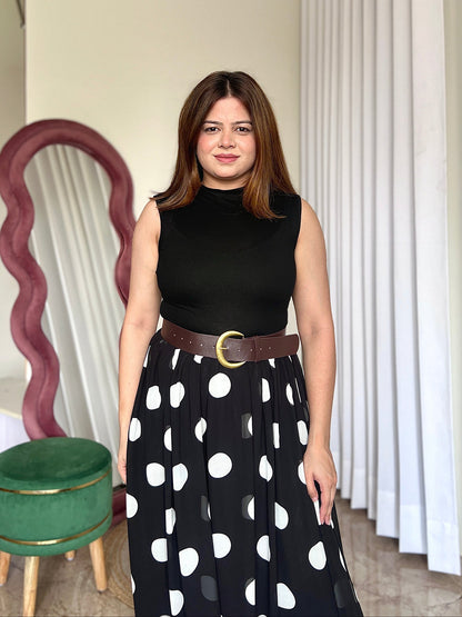 Polka Dot Belted Maxi Dress
