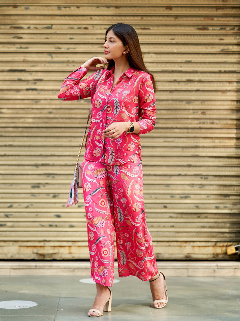 Floral Printed Pink Coloured Cotton Co-ord Set