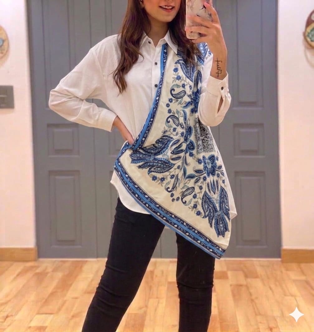 Azure Bloom Scarf Shirt